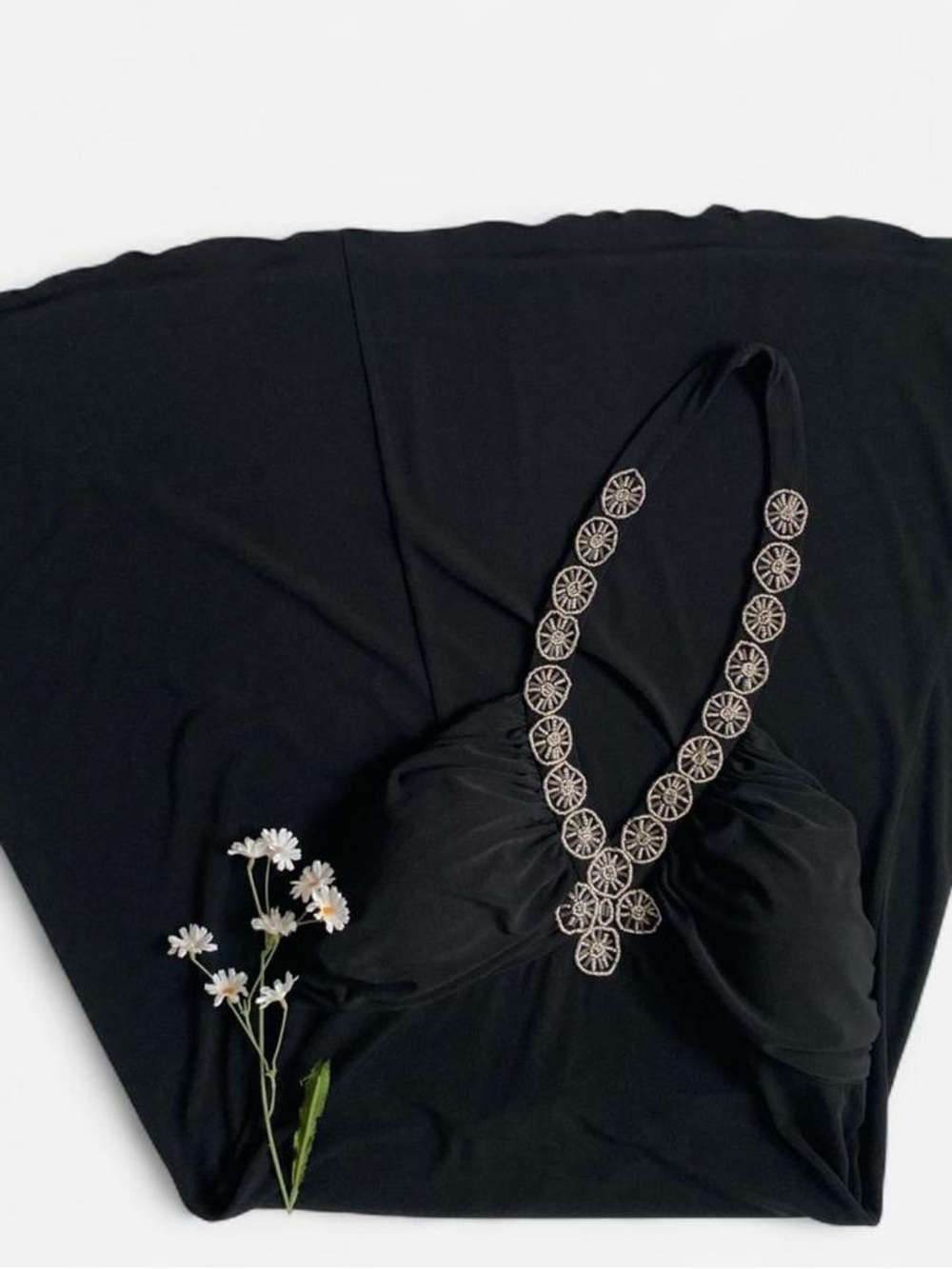Y2K black halter midi dress